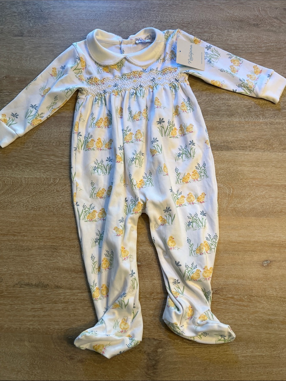 nella Pima 9/12 months smocked footie pajamas Pima cotton NWT